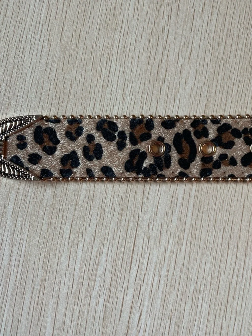 Vintage Leopard Print Western Buckle Belt - Beige Black Gold